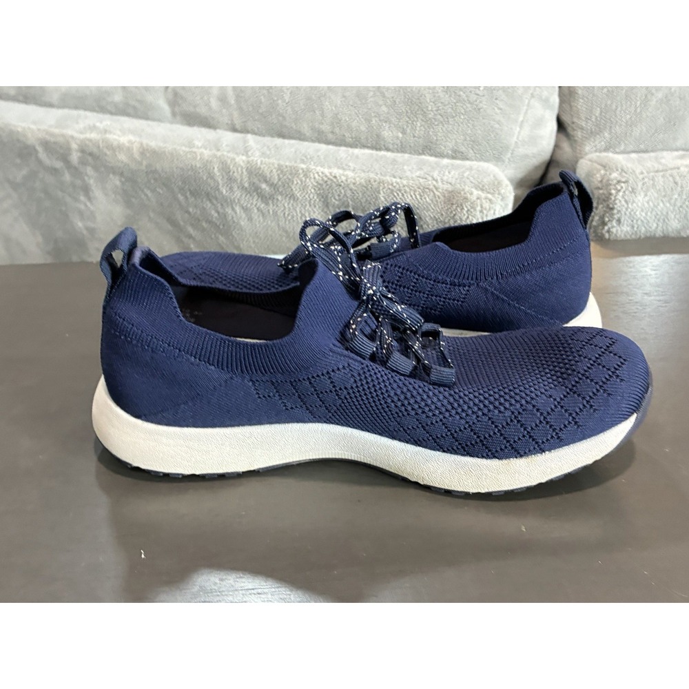 TRAQ by Alegria Lace-Up Knit Sneakers Navy Blue Women's Size 37 - Picture 6 of 8
